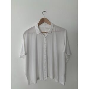 Eileen Fisher Shortsleeved Button Up Tee Boxy Slight Crop Sz L Organic White